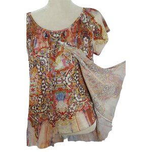 Energe World Wear Top Womens S Layered Look Twofer Floral Short Sleeve